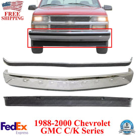 Front Bumper Chrome + Molding + Lower Valance For 88-00 Chevrolet-GMC C/K Series