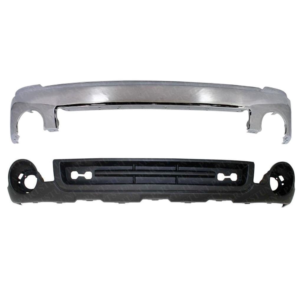 Front Bumper Chrome Steel Face Bar + Lower Valance For 2007-2013 GMC Sierra 1500