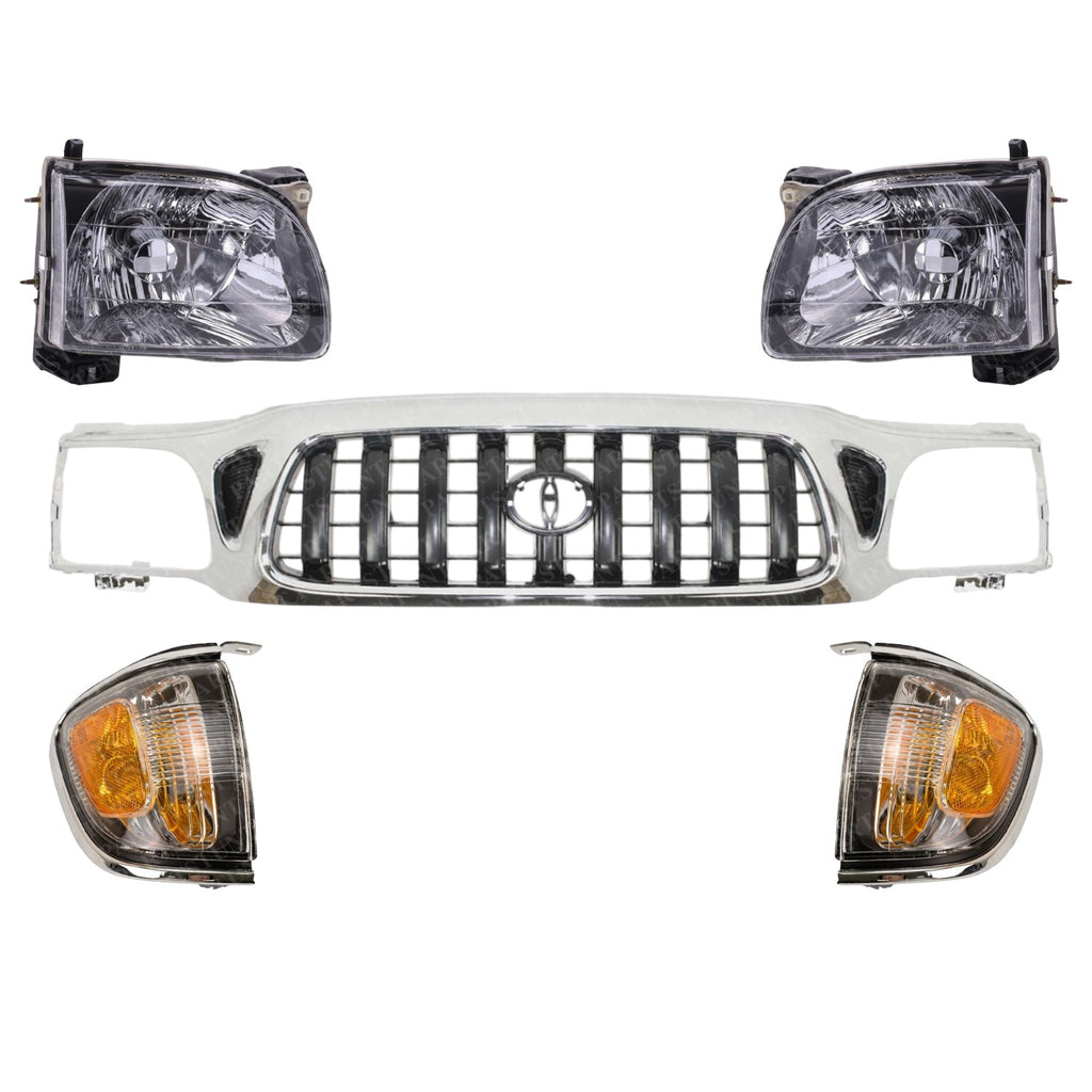Front Chrome Grille & Headlights Kit For 2001-2004 Toyota Tacoma 4WD