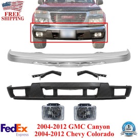 Front Bumper Chrome + Valance + Fog Lamps For 04-12 GMC Canyon / Chevy Colorado