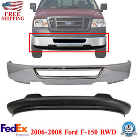 Front Bumper Chrome Steel + Lower Valance Kit For 2006-2008 Ford F-150 RWD