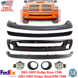 Front Bumper Primed Kit + Fog Lights For 2002-2005 Ram 1500 / 2003-05 2500 3500