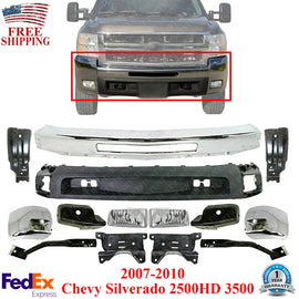Front Bumper Chrome Kit With Brackets For 2007-2010 Chevy Silverado 2500HD 3500