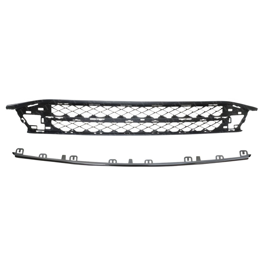 New Front Bumper Mesh Grille + Center Chrome Molding For 2014-2017 Honda Odyssey