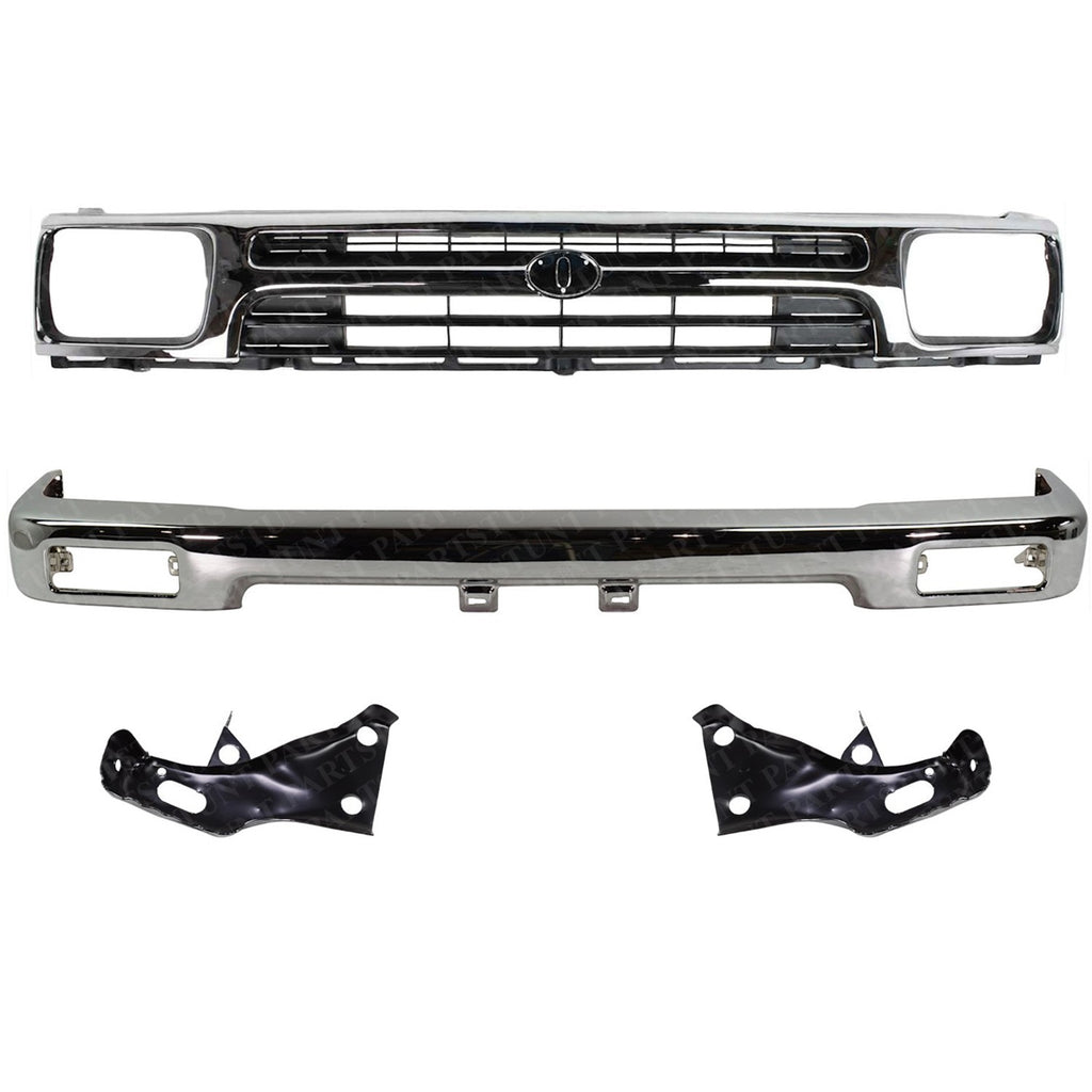 Front Bumper Chrome w/ Brackets and Grille For 1992-1995 Toyota Pickup 2WD