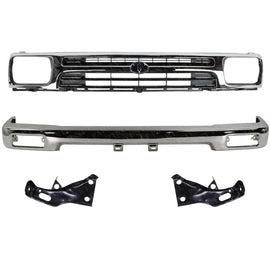 Front Bumper Chrome w/ Brackets and Grille For 1992-1995 Toyota Pickup 2WD