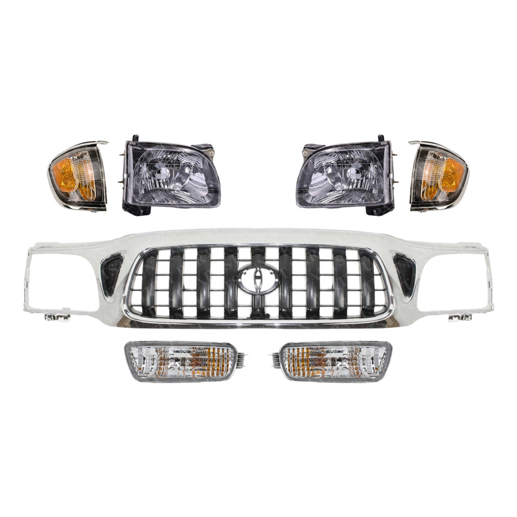 Front Chrome Grille + Headlights + Signal Lights For 2001-2004 Toyota Tacoma 4WD