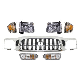 Front Chrome Grille + Headlights + Signal Lights For 2001-2004 Toyota Tacoma 4WD