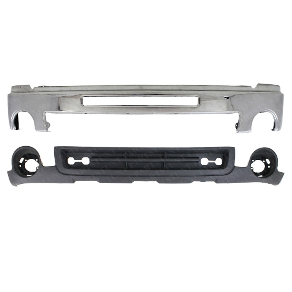 Front Bumper Chrome Steel + Lower Valance Primed For 2007-10 GMC Sierra 2500 HD