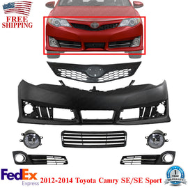 Front Bumper Primed & Grille Assembly Kit For 2012-2014 Toyota Camry SE/SE Sport