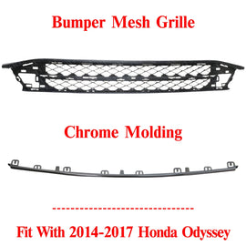 New Front Bumper Mesh Grille + Center Chrome Molding For 2014-2017 Honda Odyssey