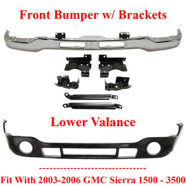 Front Bumper Chrome With Brackets + Valance For 2003-2006 GMC Sierra 1500 - 3500