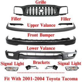 Front Bumper Primed Steel + Grille Kit With Brackets For 2001-2004 Toyota Tacoma
