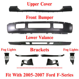 Front Bumper Kit + Bumper Brackets + Fog Lights For 2005-2007 Ford F-Series