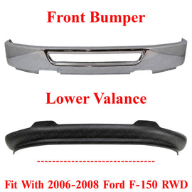 Front Bumper Chrome Steel + Lower Valance Kit For 2006-2008 Ford F-150 RWD