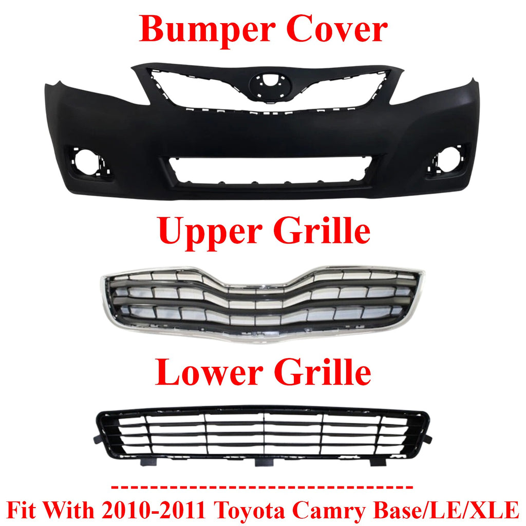 Front Bumper Cover Kit For 10-11 Toyota Camry Base/LE/XLE Model w/ Bumper Grille