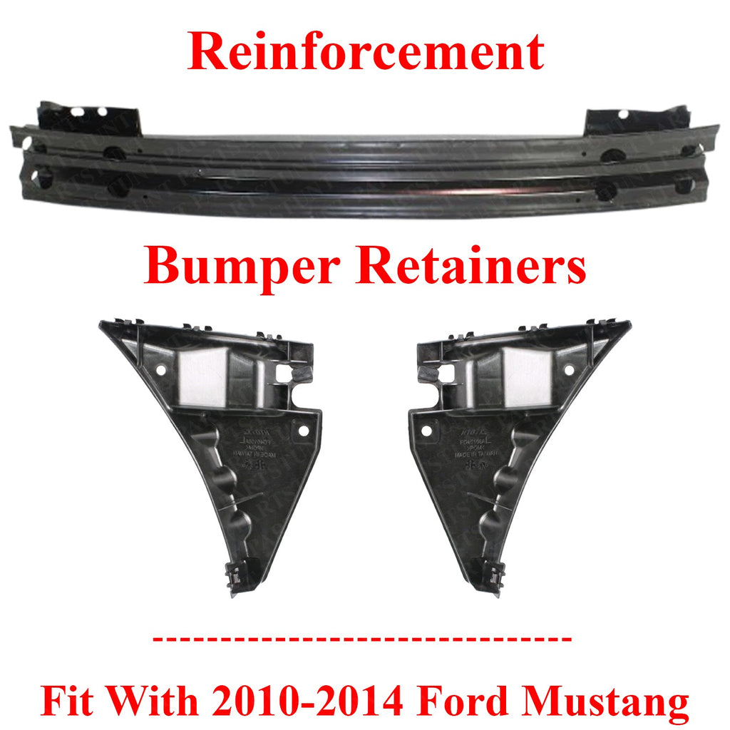 Front Bumper Reinforcement + Retainer LH & RH Side For 2010-2014 Ford Mustang