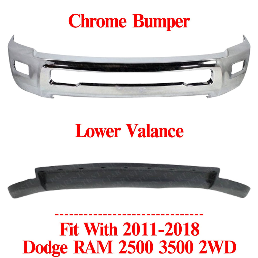 Front Chrome Bumper + Lower Valance Textured For 2011-2018 RAM 2500 3500 2WD