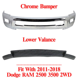 Front Chrome Bumper + Lower Valance Textured For 2011-2018 RAM 2500 3500 2WD