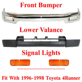 Front Bumper Chrome + Lower Valance + Signal Lamp For 1996-1998 Toyota 4Runner