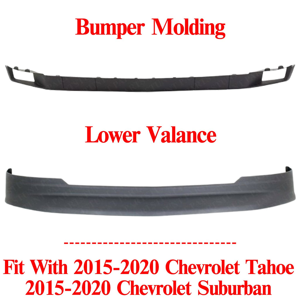 Front Bumper Molding + Lower Valance Textured For 2015-2020 Chevy Tahoe Suburban