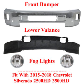 Front Bumper Chrome Steel Kit For 2015-2018 Chevrolet Silverado 2500HD 3500HD