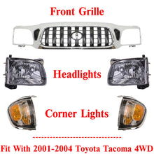 Load image into Gallery viewer, Front Chrome Grille &amp; Headlights Kit For 2001-2004 Toyota Tacoma 4WD