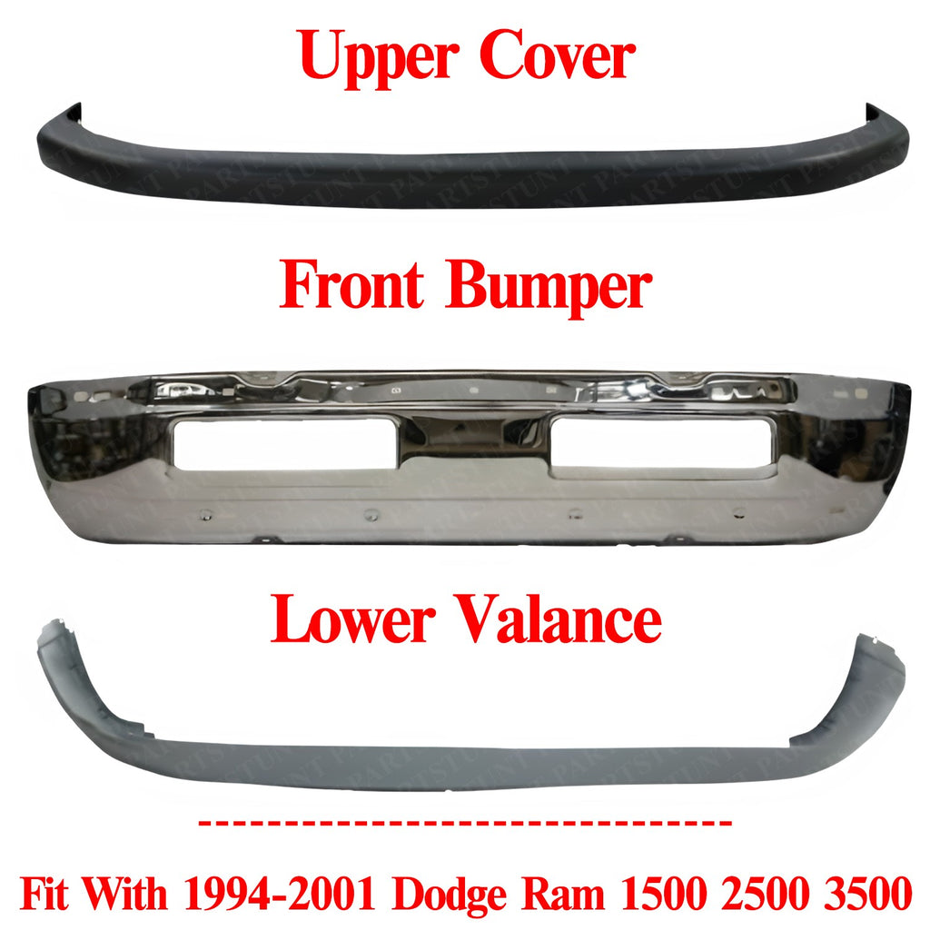 Front Bumper Chrome Steel Kit For 1994-2001 Dodge Ram 1500 2500 3500