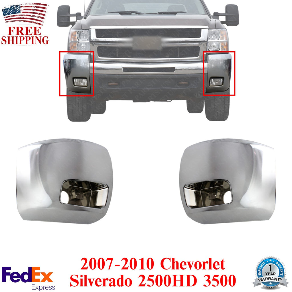Set of 2 Front Bumper Chrome End Caps For 2007-2010 Chevy Silverado 2500HD 3500