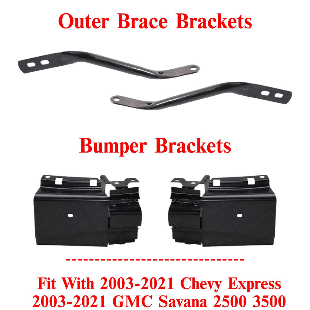 Front Bumper & Brace Brackets For 2003-2021 Chevy Express / GMC Savana 2500 3500