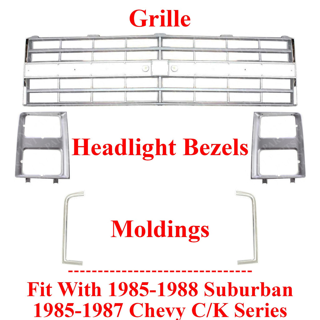 Grille & Headlight Bezels + Molding For 85-1988 Suburban / 85-87 Chevy C/K Series