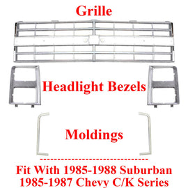 Grille & Headlight Bezels + Molding For 85-1988 Suburban / 85-87 Chevy C/K Series