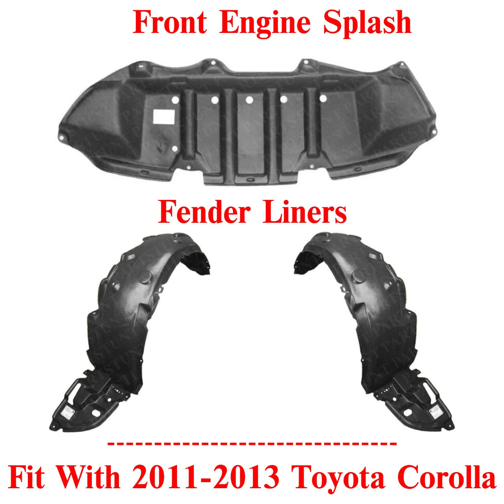 Front Engine Splash Shield + Fender Liners For 2011-2013 Toyota Corolla