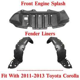 Front Engine Splash Shield + Fender Liners For 2011-2013 Toyota Corolla