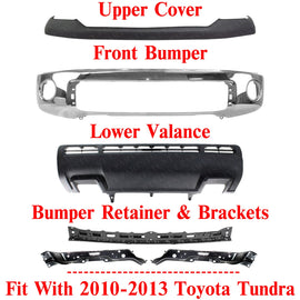 Front Bumper Chrome Steel + Lower Valance Kit For 2010-2013 Toyota Tundra