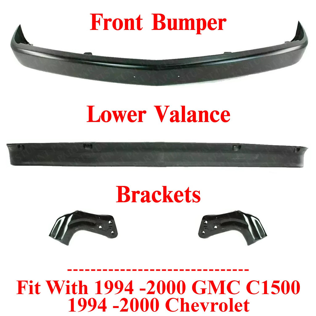 Front Bumper Primed Steel + Lower Valance + Brackets For 94 -00 GMC C1500 Chevy
