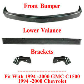Front Bumper Primed Steel + Lower Valance + Brackets For 94 -00 GMC C1500 Chevy