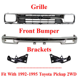 Front Bumper Chrome w/ Brackets and Grille For 1992-1995 Toyota Pickup 2WD