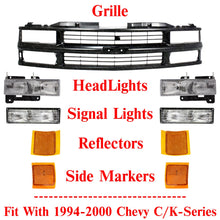 Load image into Gallery viewer, Front Grille + Headlights + Side Marker Lights For 1994-2000 Chevy C/K-Series