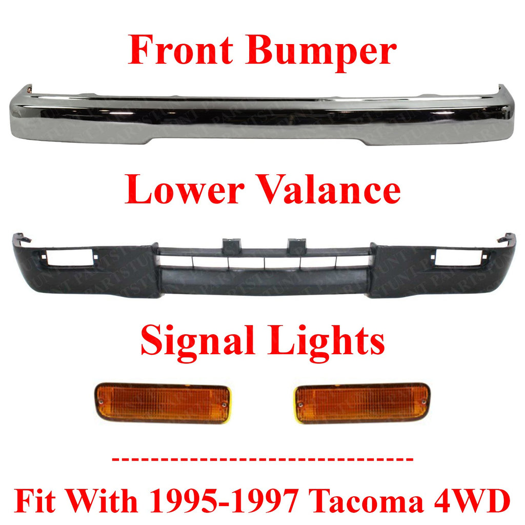 Front Bumper Chrome Steel + Lower Valance + Signal Lights For 1995-97 Tacoma 4WD