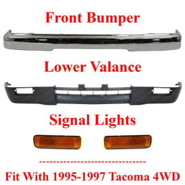 Front Bumper Chrome Steel + Lower Valance + Signal Lights For 1995-97 Tacoma 4WD
