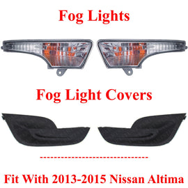 NEW Fog Lights and Covers Textured For 2013-2015 Nissan Altima Sedan