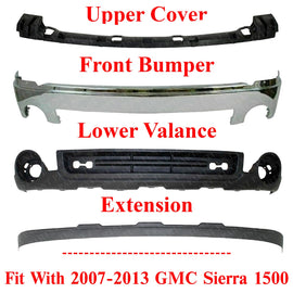 Front Bumper Chrome + Valance + Extension Bracket For 2007-2013 GMC Sierra 1500