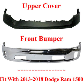 Front Bumper Chrome Steel + Upper Cover Primed For 2013-2018 Dodge Ram 1500