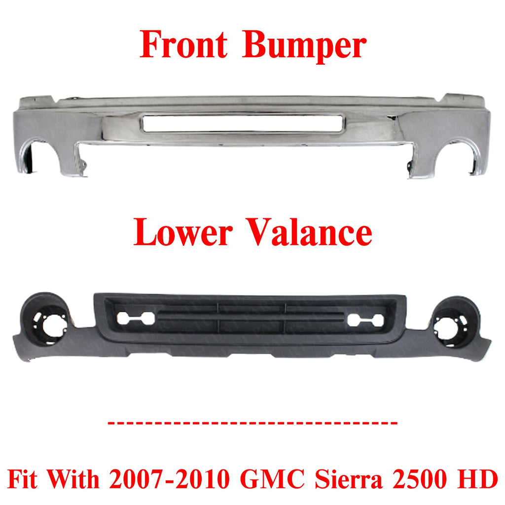 Front Bumper Chrome Steel + Lower Valance Primed For 2007-10 GMC Sierra 2500 HD