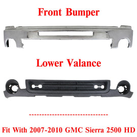 Front Bumper Chrome Steel + Lower Valance Primed For 2007-10 GMC Sierra 2500 HD