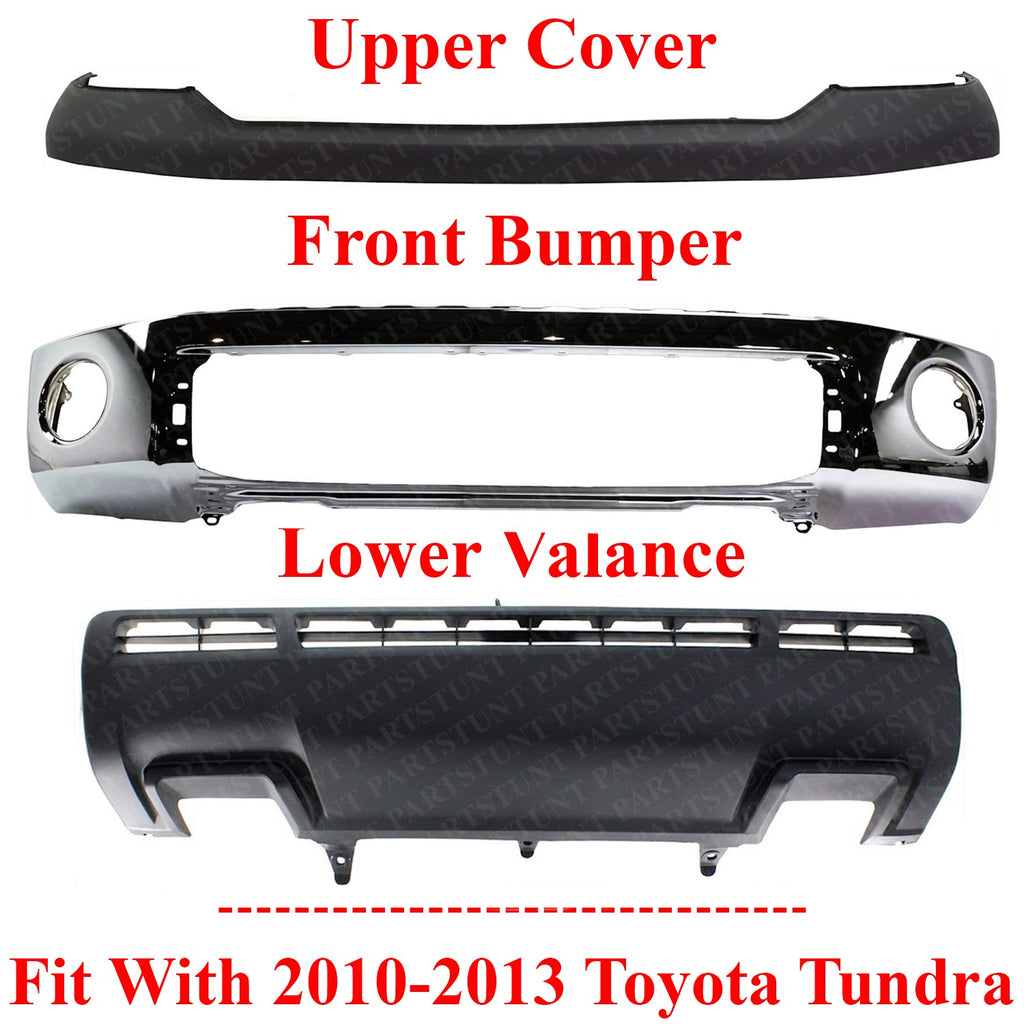 Front Bumper Chrome + Upper Cover + Lower Valance For 2010-2013 Toyota Tundra