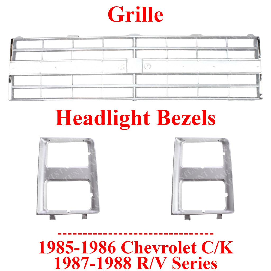 Front Grille & Headlight Bezels For 1985-86 Chevrolet C/K / 1987-88 R/V Series