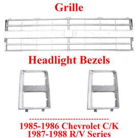 Front Grille & Headlight Bezels For 1985-86 Chevrolet C/K / 1987-88 R/V Series