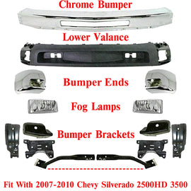 Front Bumper Chrome Kit With Brackets For 2007-2010 Chevy Silverado 2500HD 3500
